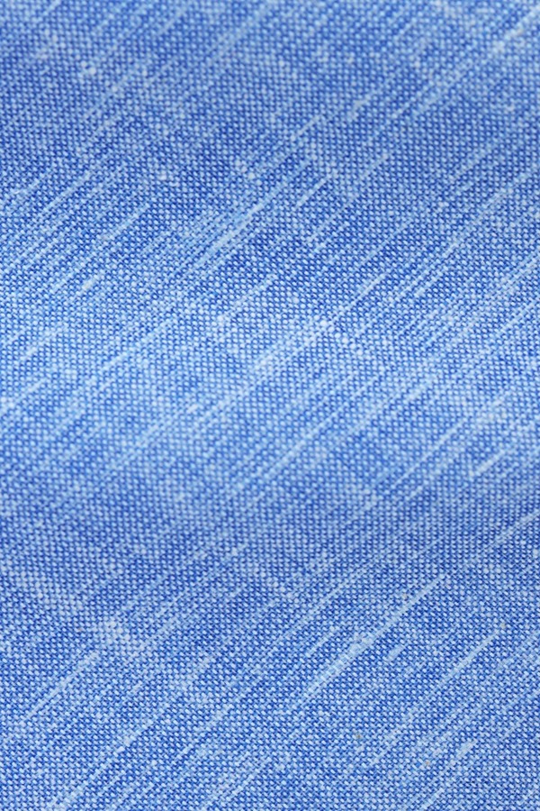 Guayamisa Manga Corta De Lino Azul Jaspe Con Alforza Para Hombre